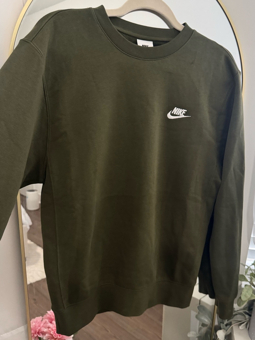 Nike Olive Crewneck Sweatshirt with White Logo